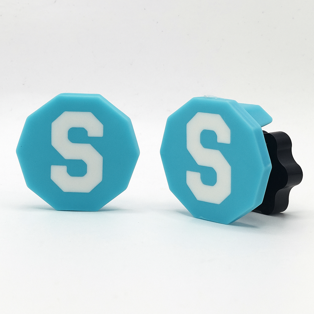 Light Blue Clips featuring a white letter "S"
