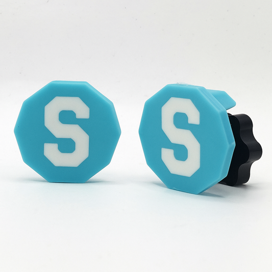 Light Blue Clips featuring a white letter "S"