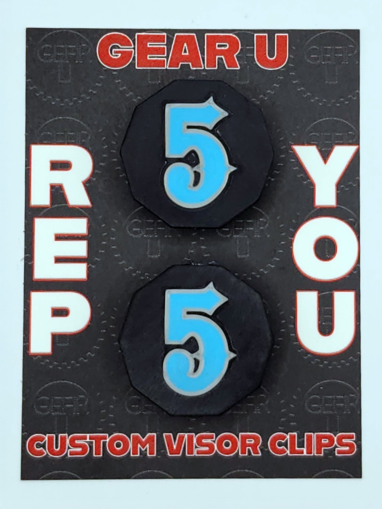 Black Clips Light Blue number 5 Silver outline