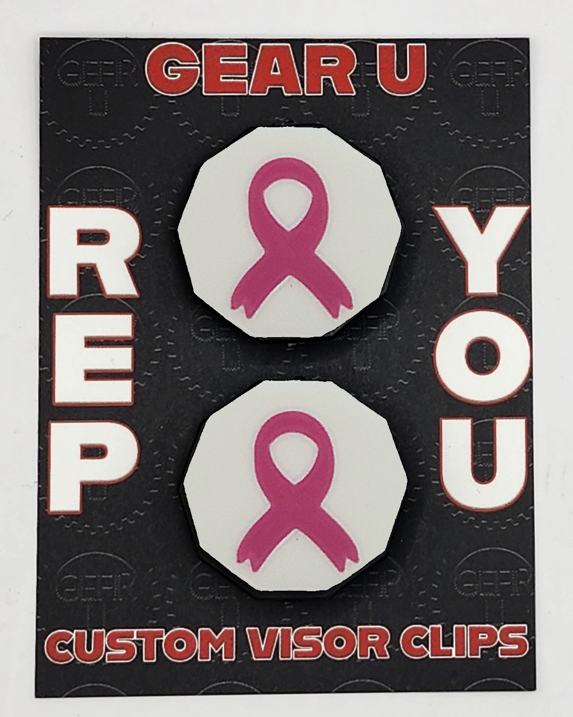 White Breast Cancer Awareness Ribbon visor clips