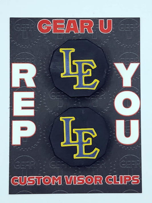Black clips, Shinny dark blue "LE" Gold outline