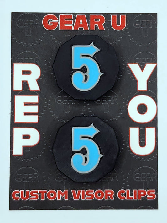 Black Clips Light Blue number 5 Silver outline