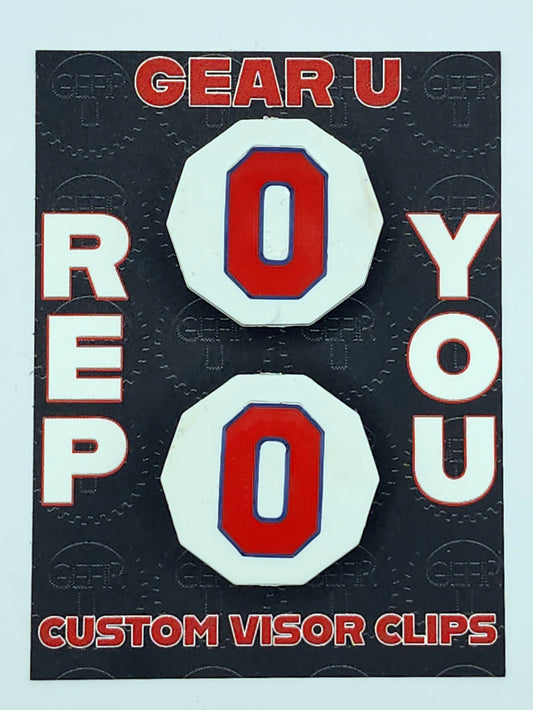 White clips, red number 0, navy outline