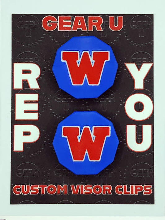 Blue clips, red W, white outline