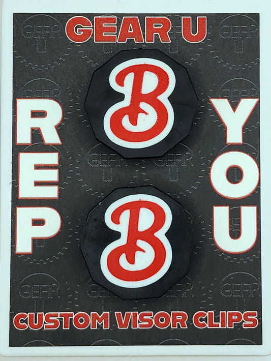 Black clips, Red B, Thick white outline