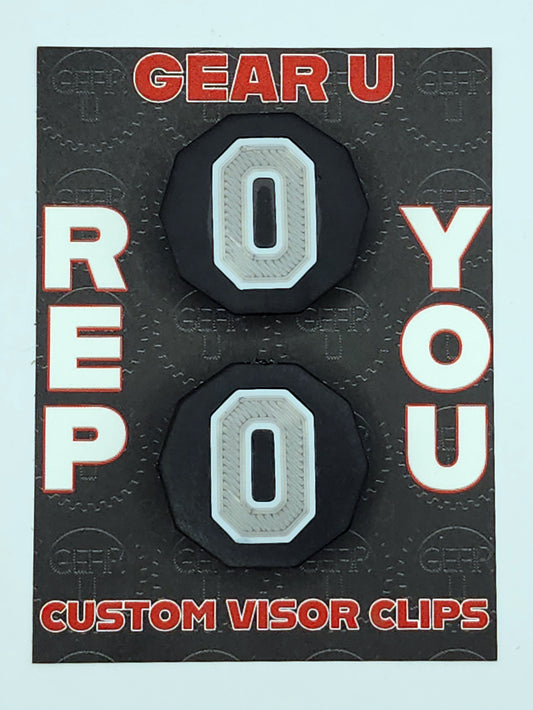Black clips, silver number 0, white outline