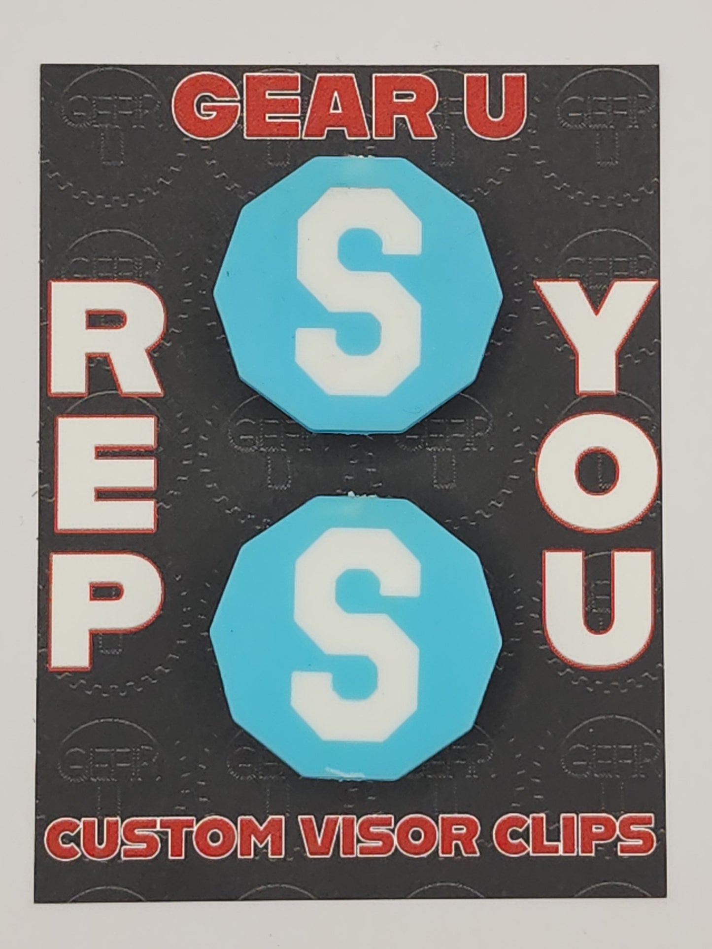 Light Blue Clips featuring a white letter "S"