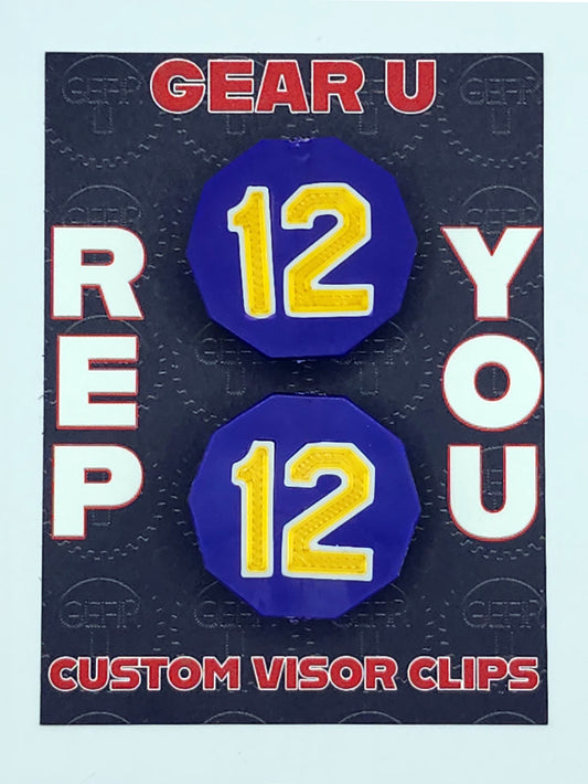 Dark Purple clip, Gold number white outline.